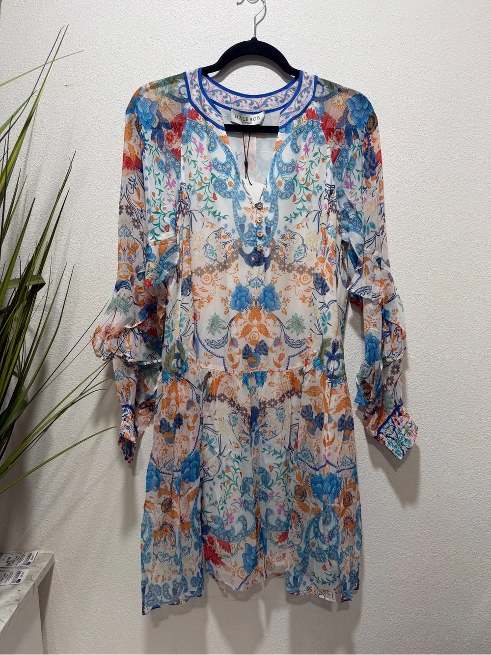 Hale Bob Multicolor Floral Paisley Tunic Dress - Blue, Orange, Red